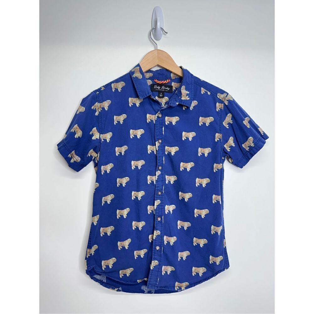 Dirty Laundry Shirt Mens‎ Button Front Short Sleeve Bulldog Print Size Small